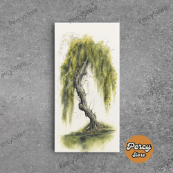 weeping willow tree art, framed canvas print, framed canvas art, watercolor painting