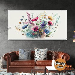 wildflowers, watercolor floral print, framed canvas art, beautiful watercolor flower art