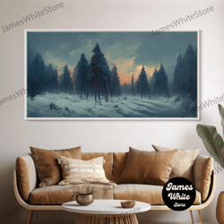 framed canvas ready to hang, snowy forest, dreamy landscape painting canvas print, country side, farmhouse decor, beauti