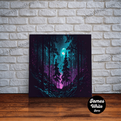 framed canvas ready to hang, turquoise and violet fantasy forest, aesthetic, framed canvas print