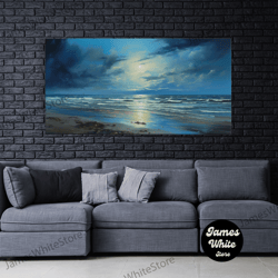 framed canvas ready to hang, vintage neutral beach painting canvas print, soft coastal landscape, summer art, lakehouse