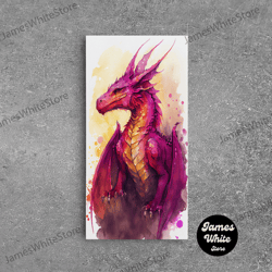 framed canvas ready to hang, watercolor painting of a dragon, framed canvas print