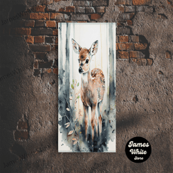 framed canvas ready to hang, watercolor portrait of a deer fawn, framed canvas print