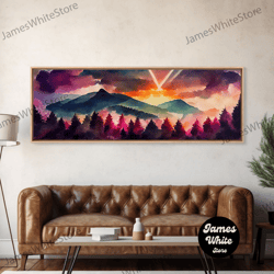 framed canvas ready to hang, watercolor sunrise, ready to hang canvas print, panoramic art, watercolour landscape art wa