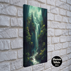 framed canvas ready to hang, waterfall canvas print, fantasy wall art, watercolor print, high fantasy, nature landscape