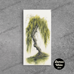 framed canvas ready to hang, weeping willow tree art, framed canvas print, framed canvas art, watercolor painting