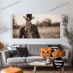 framed canvas ready to hang, wild west zombie cowboy, creepy halloween decor, framed canvas print, vintage tintype photo