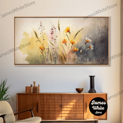 framed canvas ready to hang, wildflowers watercolor floral framed canvas print