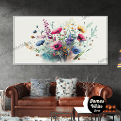 framed canvas ready to hang, wildflowers, watercolor floral print, framed canvas art, beautiful watercolor flower art