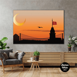 bosphorus maiden's tower sunset turkey roll up canvas, stretched canvas art, framed wall art painting