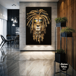 braided lion wall art, music canvas art, modern room wall decor, roll up canvas, stretched canvas art, framed wall art p