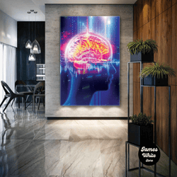 brain wall art, brain waves canvas art, neurologist's office wall art, roll up canvas, stretched canvas art, framed wall