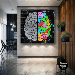 brain right and left sides emotion logic mathematics imagination decoration roll up canvas, stretched canvas art, framed