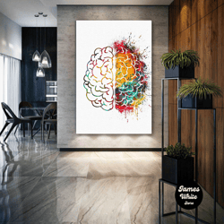 brain wall art, neurology canvas art, colorful wall decor, roll up canvas, stretched canvas art, framed wall art paintin