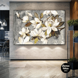 branches of flowers with oil painting effect white flower roll up canvas, stretched canvas art, framed wall art painting