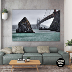bridge sea foggy weather roll up canvas, stretched canvas art, framed wall art painting