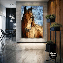 brown horse wall art, animal canvas ar, nature wall decor, roll up canvas, stretched canvas art, framed wall art paintin