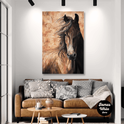 brown horse wall art, animal wall decor, living room art decor, roll up canvas, stretched canvas art, framed wall art pa