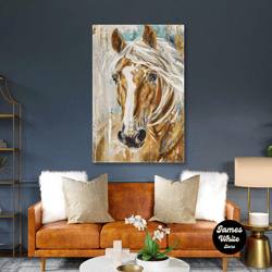 brown horse wall art, living room canvas art, animal wall decor, roll up canvas, stretched canvas art, framed wall art p