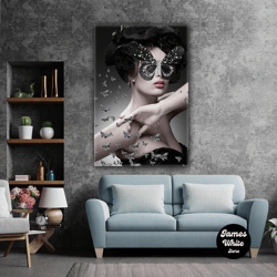 butterfly eyed woman model mask woman roll up canvas, stretched canvas art, framed wall art painting