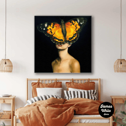 butterfly wall art, animal wall art decor, roll up canvas, stretched canvas art, framed wall art painting