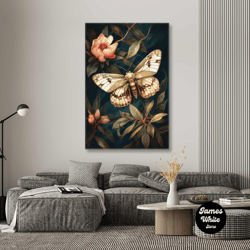 butterfly wall art, flower wall art decor, wall art, roll up canvas, stretched canvas art, framed wall art painting