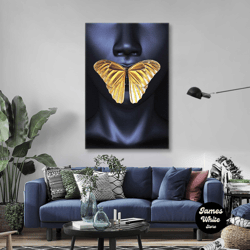 butterfly wall art, gold detail canvas art, animal wall decor, roll up canvas, stretched canvas art, framed wall art pai
