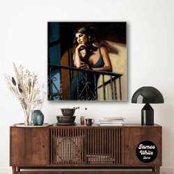 canvas wall art, elegant women standing on balcony, oil painting effect roll up canvas, stretched canvas art, framed wal