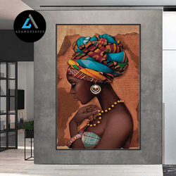 decorative wall art, african woman canvas, african art gift, african wall art, extra large canvas, framed art, ready to