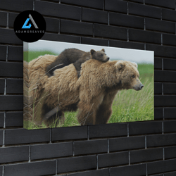 decorative wall art, bear canvas, bear poster, bear cub nursery wall decor, brown bear funny animal wall art kids room d