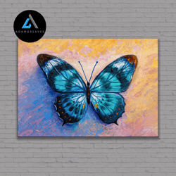 decorative wall art, blue abstract butterfly canvas painting, oil painting look minimalist wall art, butterfly poster, f