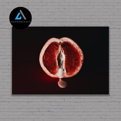 decorative wall art, fruit porn, grapefruit sexy photo canvas, fruit abstract vulva poster, nude print, erotic wall art,