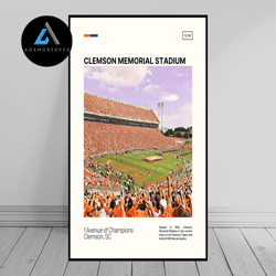 decorative wall art, clemson memorial stadium print  clemson tigers canvas  ncaa art  ncaa stadium canvas   oil painting