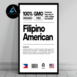 decorative wall art, filipino american unity flag canvas  mid century modern  american melting pot  rustic charming fili