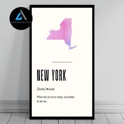 decorative wall art, funny new york definition print  new york canvas  minimalist state map  watercolor state silhouette