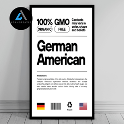 decorative wall art, german american unity flag canvas  mid century modern  american melting pot  rustic charming german