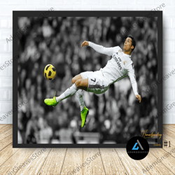 framed canvas ready to hang, cristiano ronaldo football poster canvas wall art family decor, home decor, frame option-1