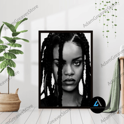 framed canvas ready to hang, rihanna print famous singer music riri poster black & white retro vintage photography canva