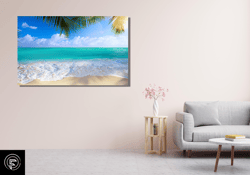 sun oceon beach palm poster print art, landscape canvas wall art, landscape wall decor, maldives landscape wall art prin