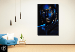 african blue gold woman poster print, african woman blue wall art, african american art, african luxury wall art, blue w