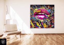 banksy lips art print, pop art lips canvas art, street art, graffiti canvas wall art, street painting wall art, lips pos