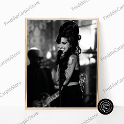 decorative wall art, amy winehouse print famous singer pop music artist poster black and white retro vintage photography