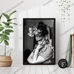 decorative wall art, frida kahlo self portrait poster black and white retro vintage mexican famous artist fashion photog