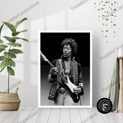 decorative wall art, jimi hendrix guitarist portrait music poster print retro black & white photography vintage celebrit