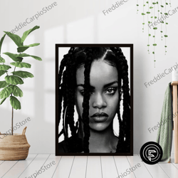 decorative wall art, rihanna print famous singer music riri poster black & white retro vintage photography canvas framed