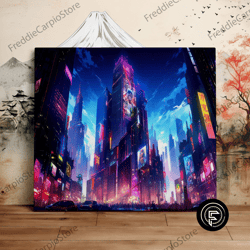 cyberpunk city streetview, city landscapes, futuristic art, scenic wall art, canvas art, canvas print, ready to hang