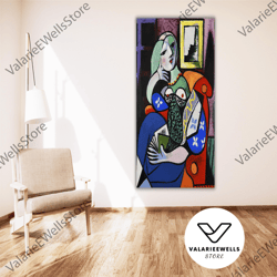 decorative wall art, pablo picasso ingres face to face poster print art canvas wall art, femme au bret et  la robe quadr