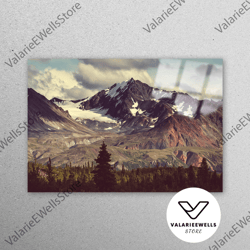 decorative wall art, wall art, tempered glass, glass printing, snowy mountain landscape, mountain landscape glass printi