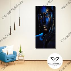 decorative wall art, african blue gold woman poster print, african woman blue wall art, african american art, african lu