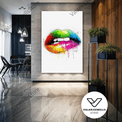 lip wall art, make up canvas art, colorful wall decor, roll up canvas, stretched canvas art, framed wall art painting